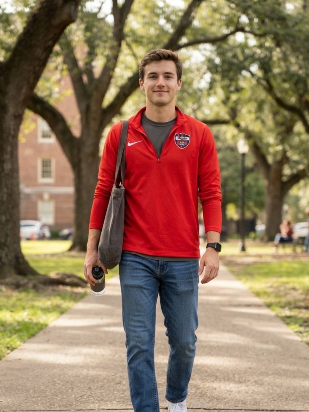 Nike Red Men's Half-Zip Pullover with Embroidered Crest